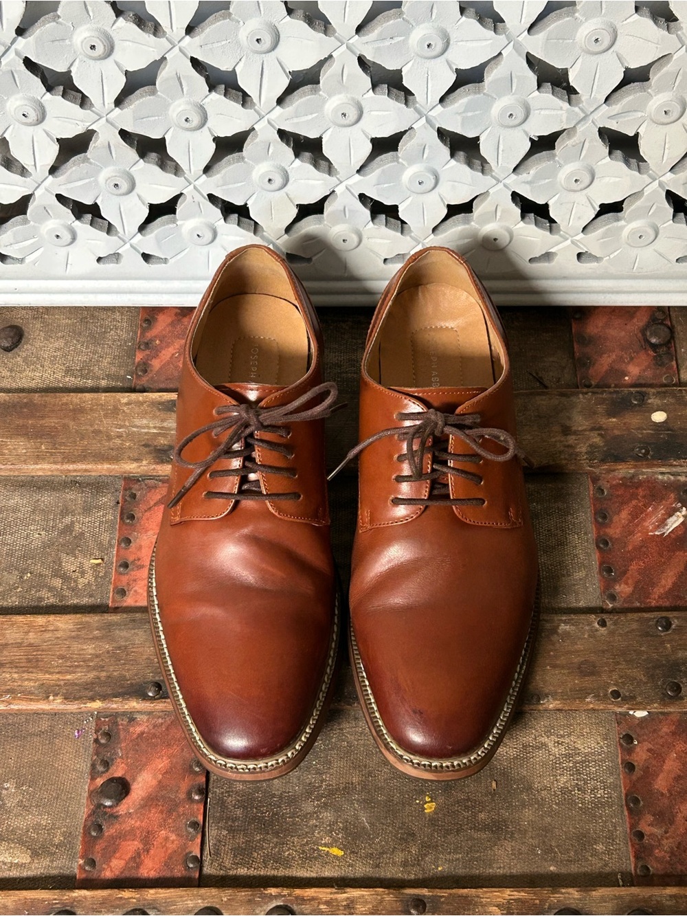 Joseph Abboud Brown Leather Oxford Dress Shoes Men’s 9D Cognac Lace Up